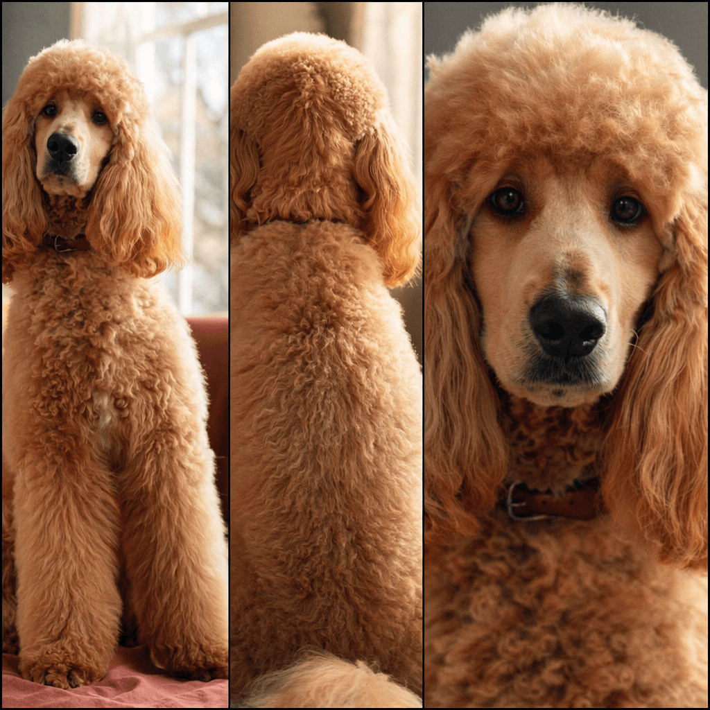 Mila, caniche royal abricot, sur fond crème